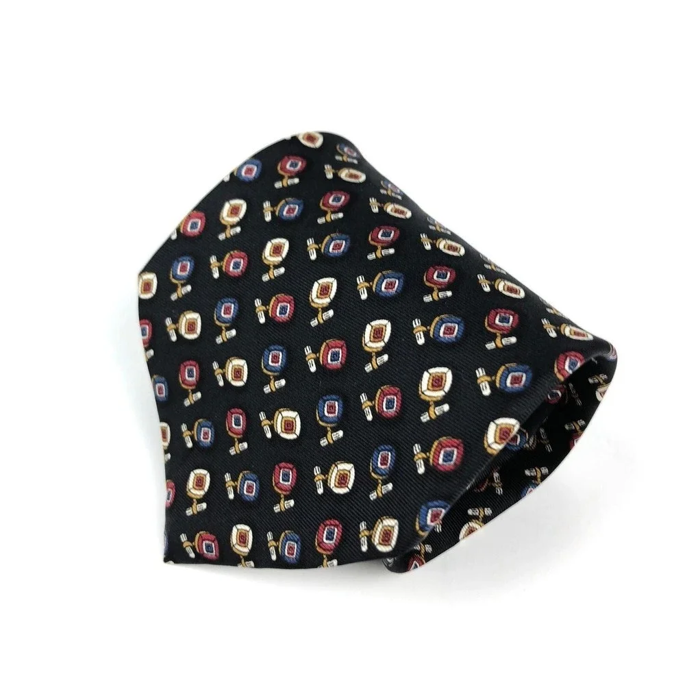 Brooks Brothers Tie Men's 100% Silk Black Elegant Foulard Geometric Necktie